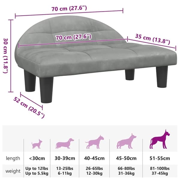 vidaXL Hundbädd ljusgrå 70x52x30 cm sammet