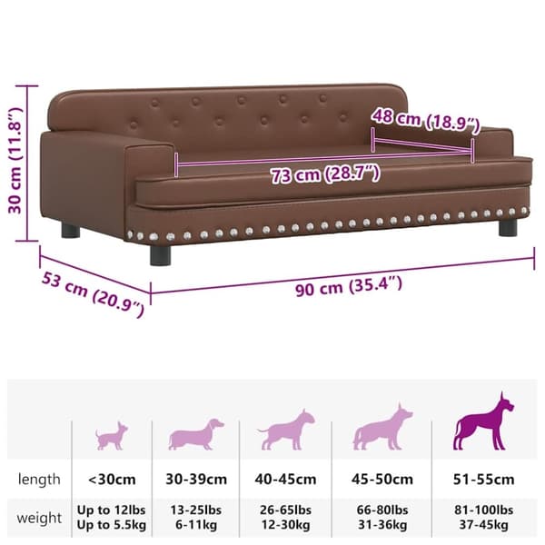 vidaXL hundeseng 90x53x30 cm kunstlæder brun