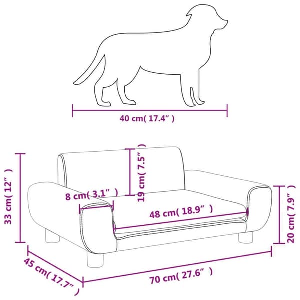 vidaXL hundeseng 70x45x33 cm velour brun