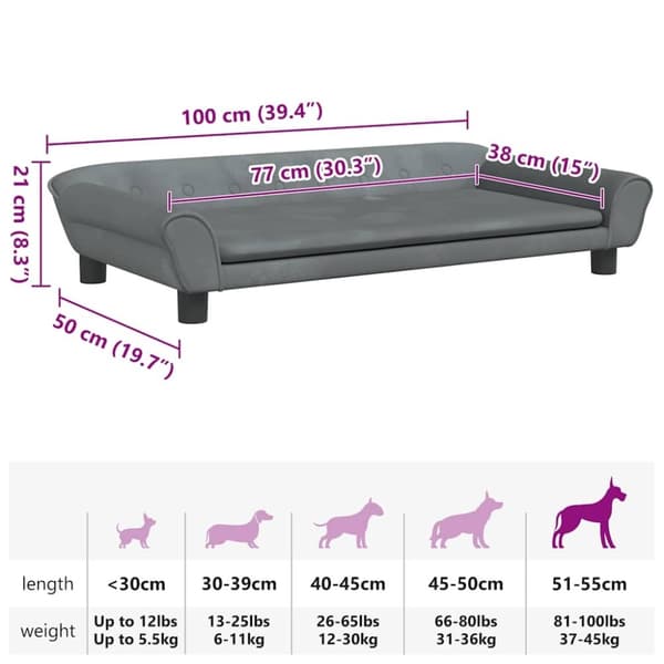 vidaXL hundeseng 100x50x21 cm velour mørkegrå