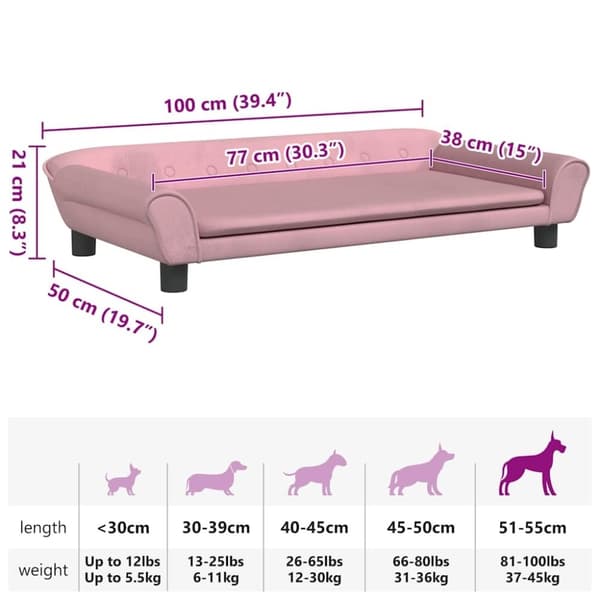 vidaXL hundeseng 100x50x21 cm velour lyserød