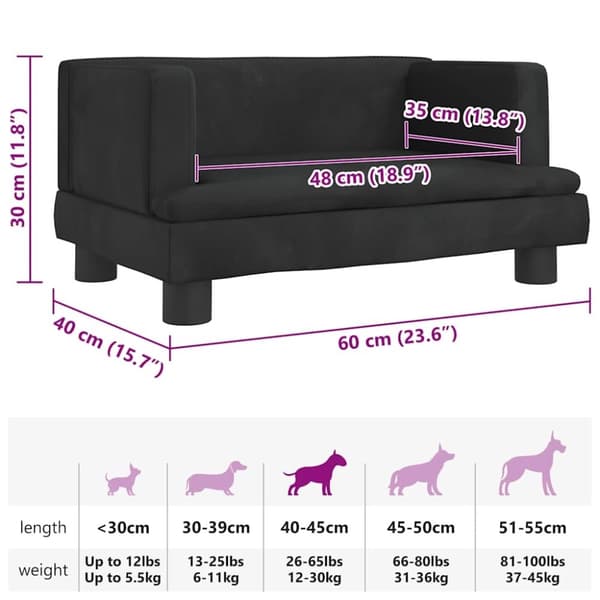 vidaXL hundeseng 60x40x30 cm velour sort