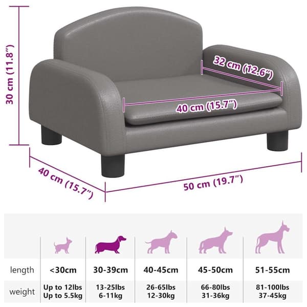 vidaXL hundeseng 50x40x30 cm kunstlæder grå