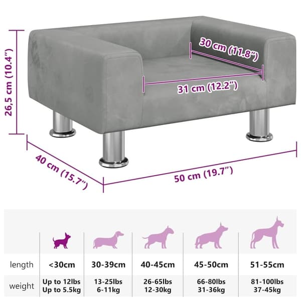 vidaXL hundeseng 50x40x26,5 cm velour lysegrå