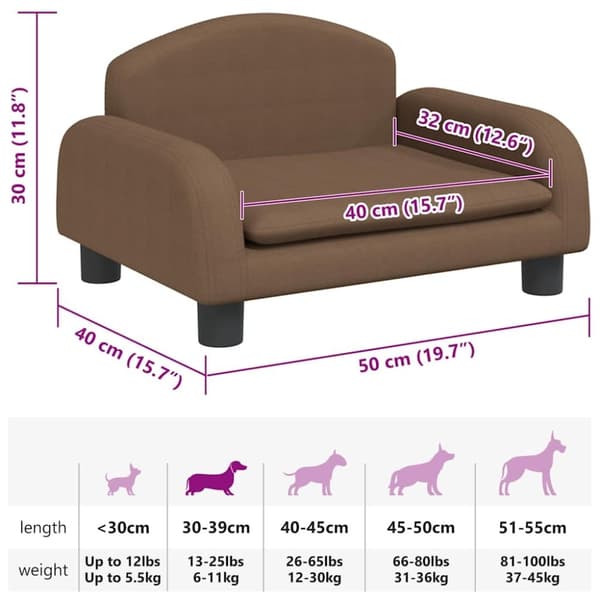 vidaXL hundeseng 50x40x30 cm stof brun