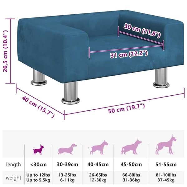 vidaXL hundeseng 50x40x26,5 cm velour blå