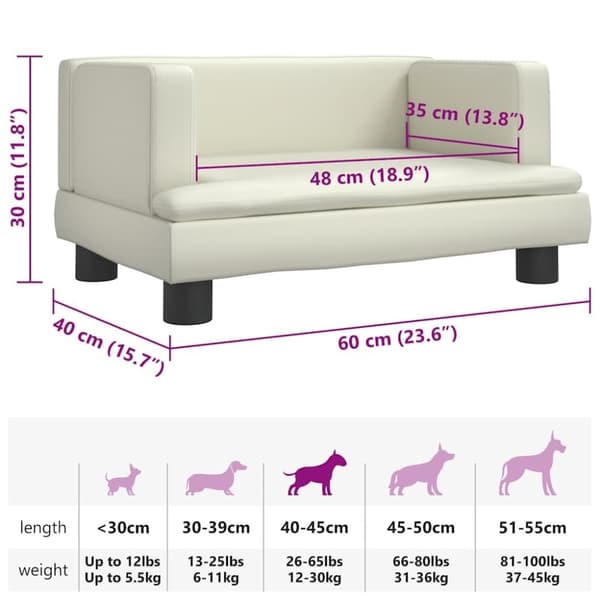vidaXL hundeseng 60x40x30 cm kunstlæder cremefarvet