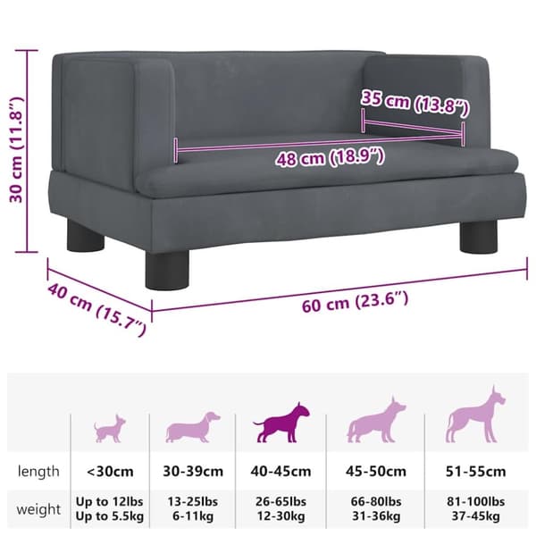 vidaXL hundeseng 60x40x30 cm velour mørkegrå