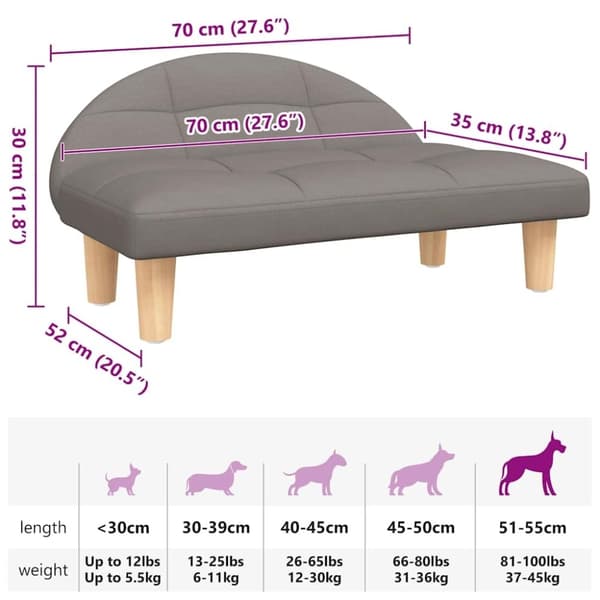 vidaXL hundeseng 70x52x30 cm stof gråbrun