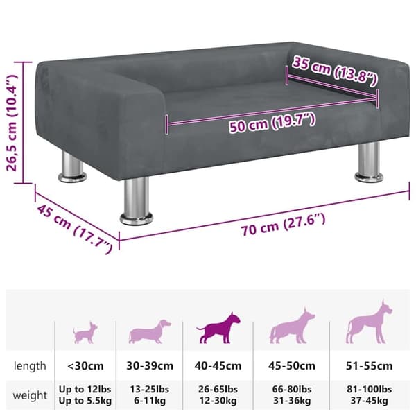 vidaXL hundeseng 70x45x26,5 cm velour mørkegrå