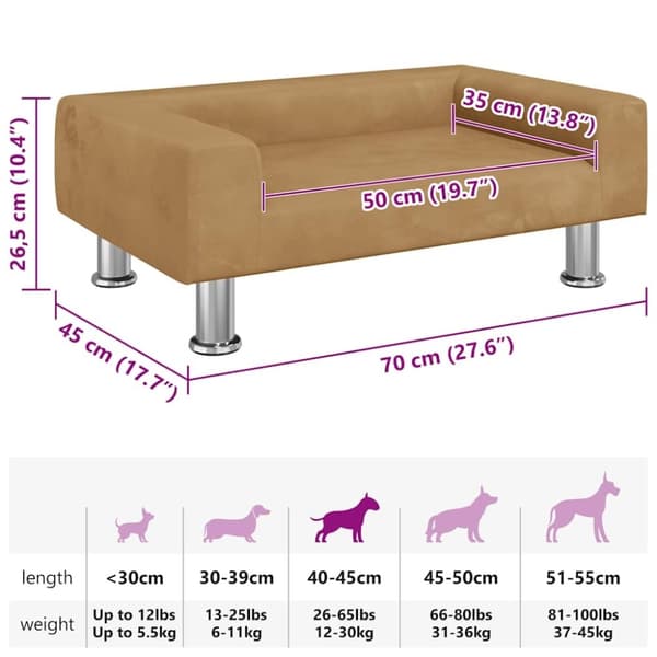 vidaXL hundeseng 70x45x26,5 cm velour brun