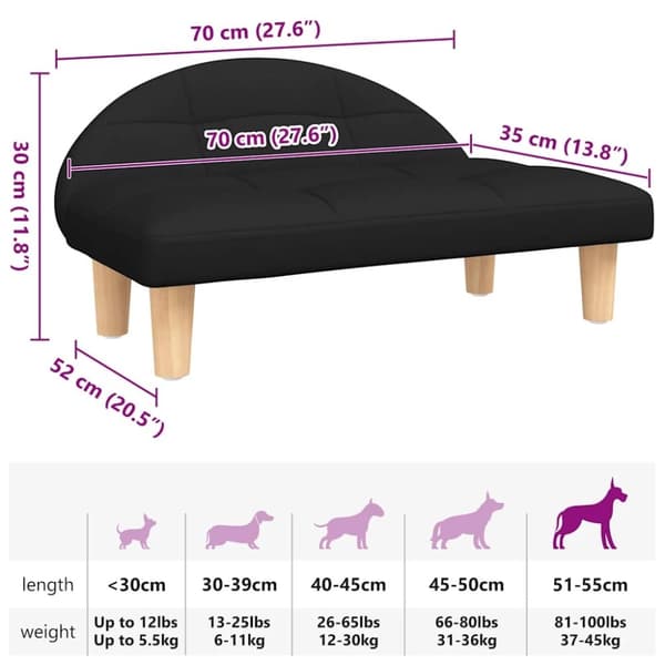 vidaXL hundeseng 70x52x30 cm stof sort