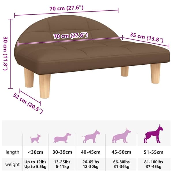 vidaXL hundeseng 70x52x30 cm stof brun