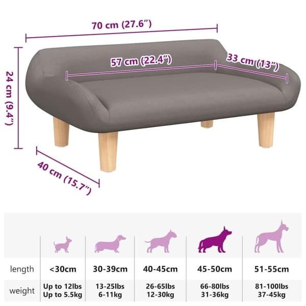 vidaXL hundeseng 70x40x24 cm stof gråbrun