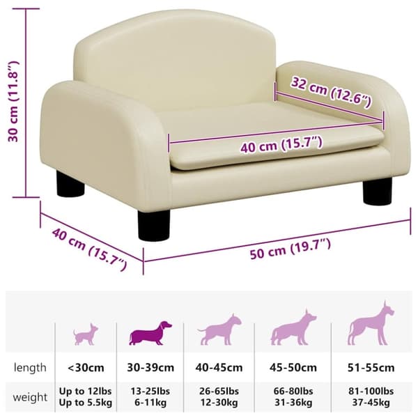 vidaXL hundeseng 50x40x30 cm kunstlæder cremefarvet