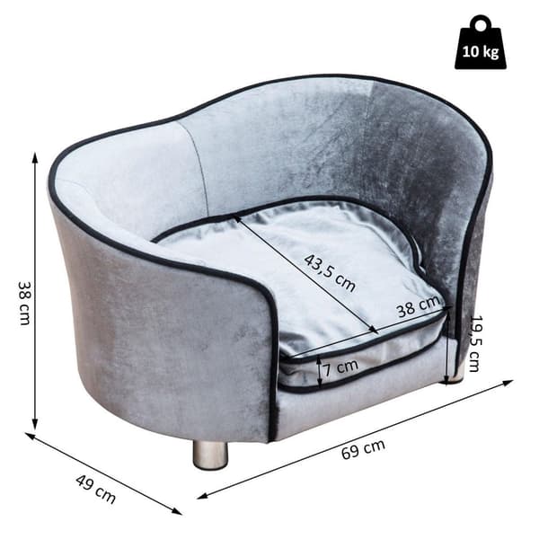 Rootz Luxury Hundesofa - Grå - Firwood, Plys - 27,17 cm x 19,29 cm x 14,96 cm