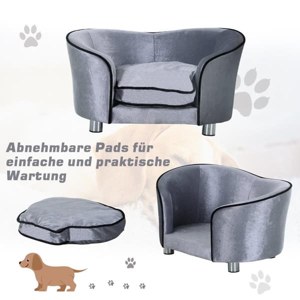 Rootz Luxury Hundesofa - Grå - Firwood, Plys - 27,17 cm x 19,29 cm x 14,96 cm