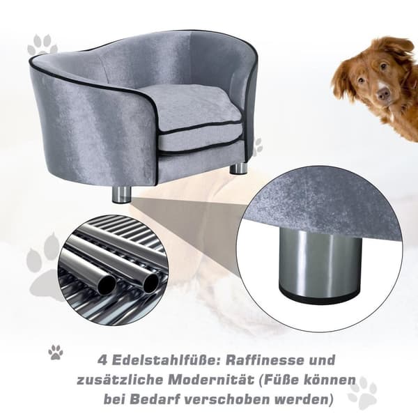 Rootz Luxury Hundesofa - Grå - Firwood, Plys - 27,17 cm x 19,29 cm x 14,96 cm
