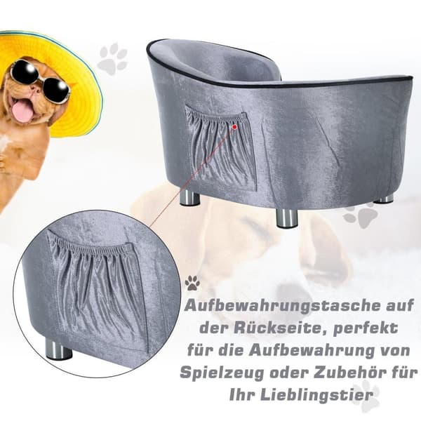 Rootz Luxury Hundesofa - Grå - Firwood, Plys - 27,17 cm x 19,29 cm x 14,96 cm