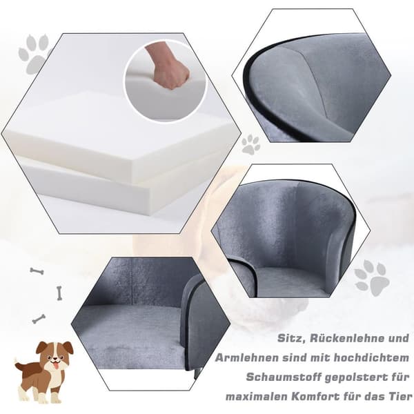 Rootz Luxury Hundesofa - Grå - Firwood, Plys - 27,17 cm x 19,29 cm x 14,96 cm