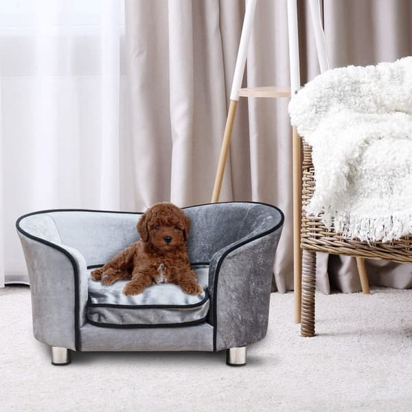 Rootz Luxury Hundesofa - Grå - Firwood, Plys - 27,17 cm x 19,29 cm x 14,96 cm