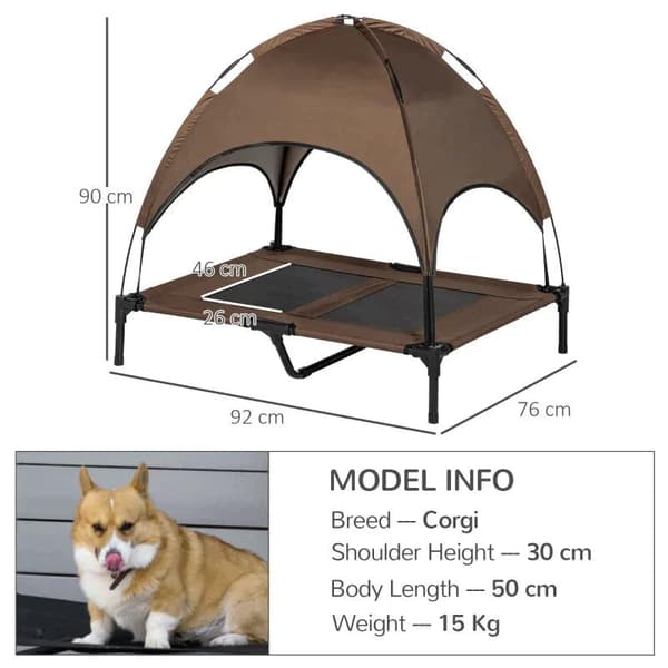 Rootz hundeseng - kæledyrsseng - hævet hundeseng - udendørs hundeseng - åndbar - taftkaffe - 92 x 76 x 90 cm
