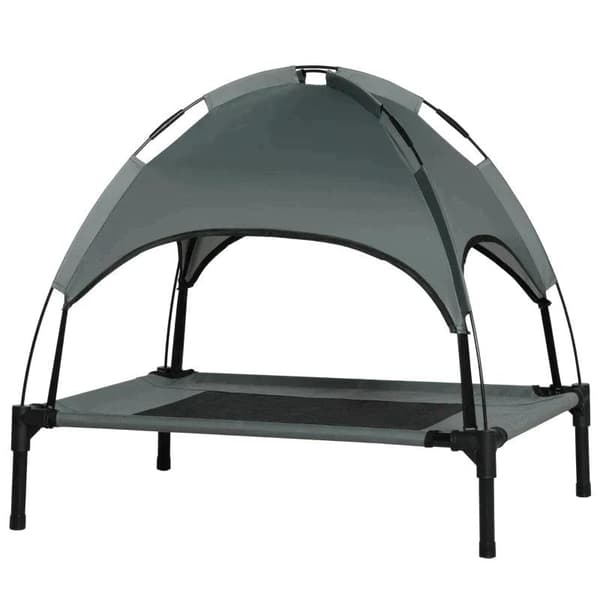 Rootz Pet Bed - Koiran sänky - Ulkona oleva koiran lepotuoli - Sänky katos - UV-suoja - Hengittävä - Harmaa/Musta - 76 x 61 x 73 cm
