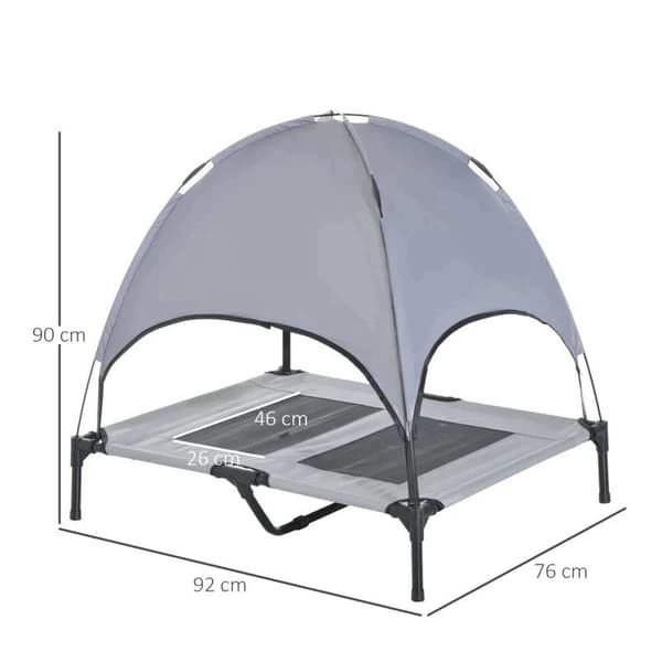 Rootz Pet Bed - Hundeseng - Udendørs hundeseng - Seng med baldakin - UV-beskyttelse - Åndbar - Grå - 92 X 76 X 90 Cm