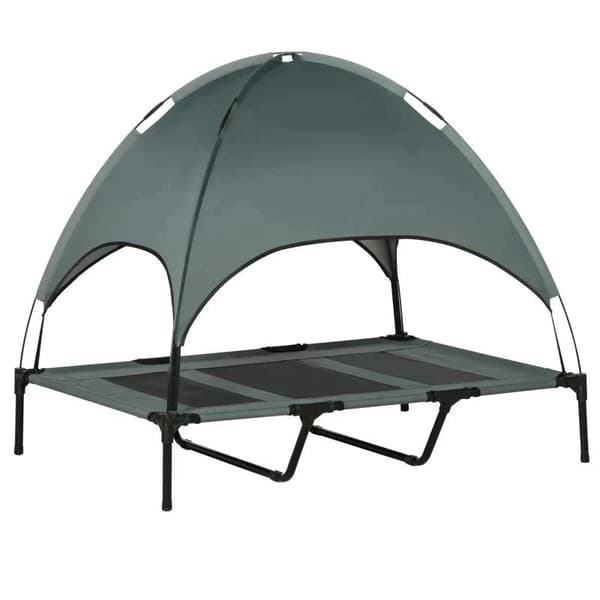 Rootz Pet Bed - Koiran sänky - Ulkona oleva koiran lepotuoli - Sänky katos - UV-suoja - Hengittävä - Harmaa - 122 x 92 x 108 cm