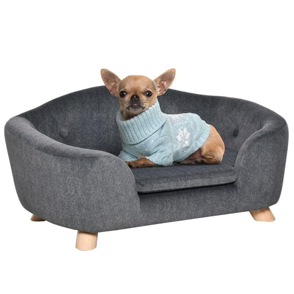 Rootz Pet Sofa - Hundemåtte - Hundeseng - Hundesofa - Hundesofa - Kattesofa med pude - Ryglomme - Plysskum - Fyrretræ - Mørkegrå - 70 x 47 x 30 cm
