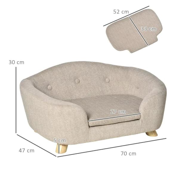 Rootz Pet Sofa - Hundmatta - Hundsäng - Hundsoffa - Hundsoffa - Kattsoffa med kudde - Bakficka - Plyschskum - Furu - Gräddvit - 70 x 47 x 30 cm