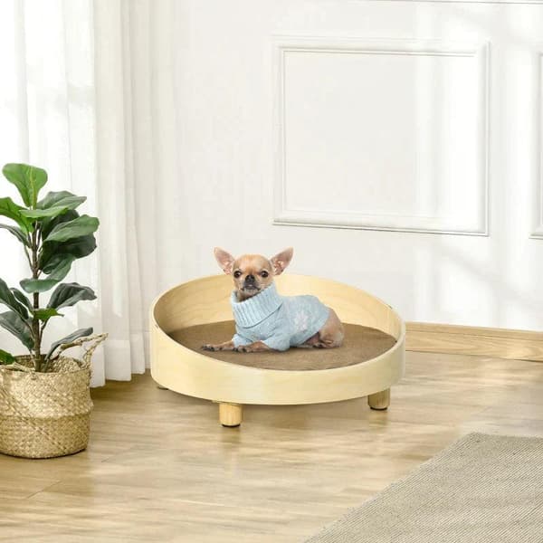 Rootz kæledyrsseng - Højhundeseng - Hundeseng - Med pude - Rund kæledyrsseng - Hundesoveplads - Natur/Lysebrun - Ø59 x 23,5 cm