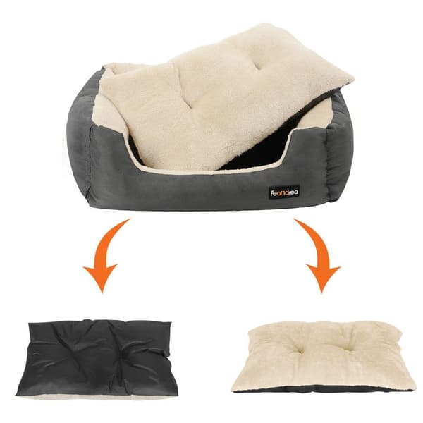 Rootz Hundeseng - Rund Hundeseng - Kæledyrsseng - Katteseng - Kæledyrsseng - Med vendbar pude - Grå - 80 x 65 x 20 cm
