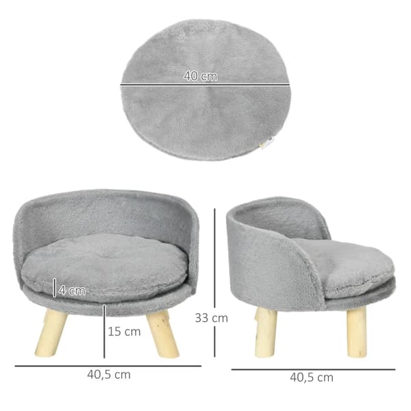 Rootz Pet Bed för hundar och katter - Mjuk och tvättbar kudde - Skyddskant - Grå - 40,5 x 40,5 x 33 cm