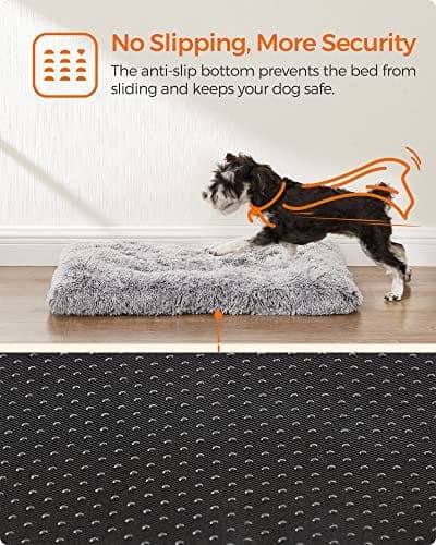 Feandrea hundeseng, hundepude, fluffy hundemåtte, lang plys, 80x50 cm, lysegrå
