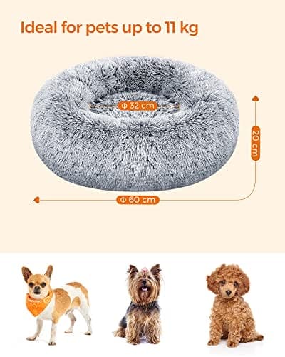 Feandrea koiransänky, Donut Cat sänky, Pörröinen rauhoittava lemmikkisänky, 60 cm Harmaa