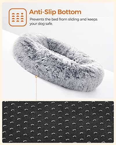 Feandrea koiransänky, Donut Cat sänky, Pörröinen rauhoittava lemmikkisänky, 60 cm Harmaa