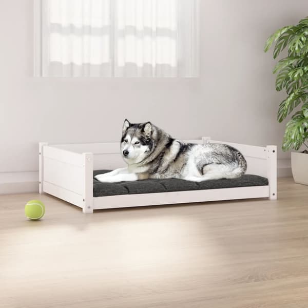hundeseng 105,5x75,5x28 cm massivt fyrretræ hvid