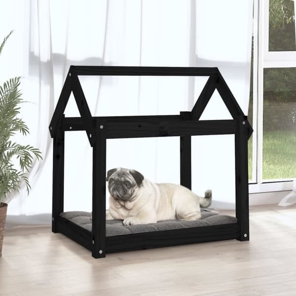 hundeseng 71x55x70 cm massivt fyrretræ sort