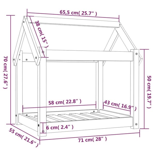hundeseng 71x55x70 cm massivt fyrretræ sort
