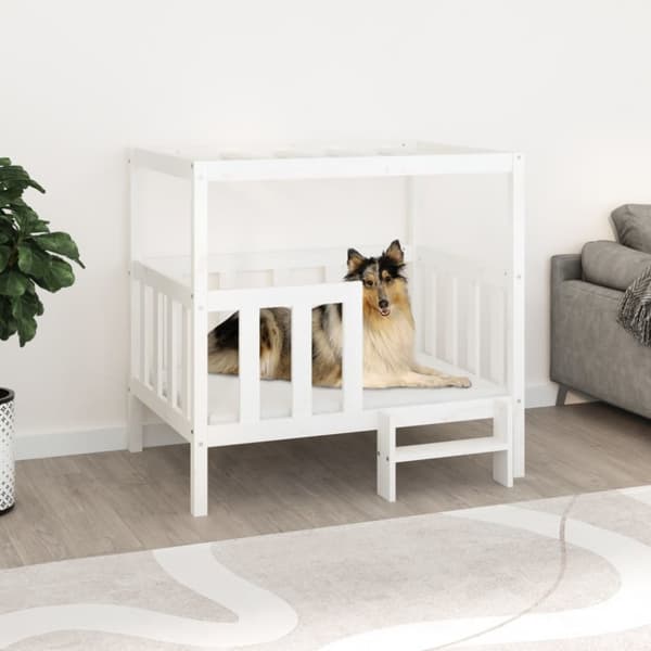 hundeseng 105,5x83,5x100 cm massivt fyrretræ hvid