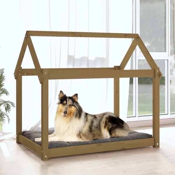 hundeseng 101x70x90 cm massivt fyrretræ gyldenbrun