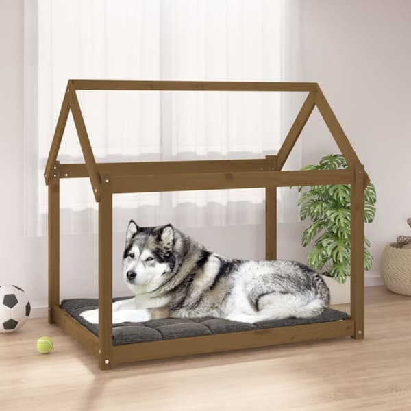 hundeseng 111x80x100 cm massivt fyrretræ gyldenbrun