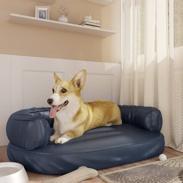 ergonomisk hundeseng 88x65 cm skum og kunstlæder mørkeblå