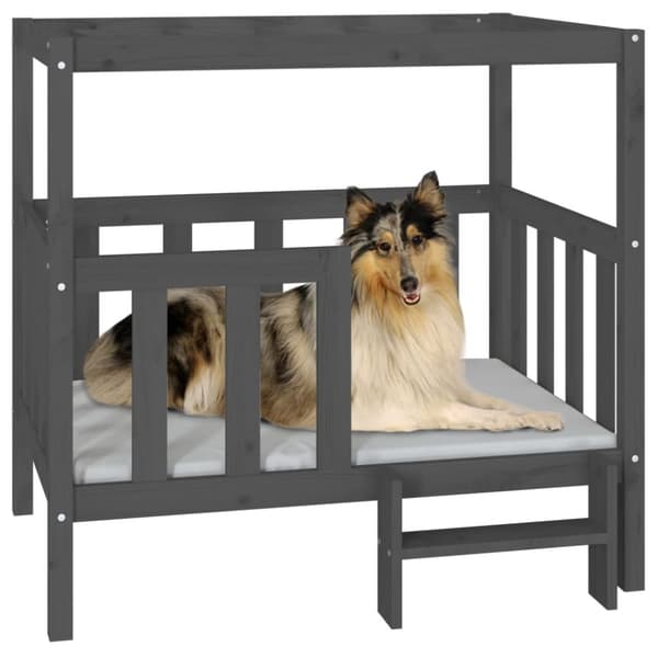 hundeseng 105,5x83,5x100 cm massivt fyrretræ grå