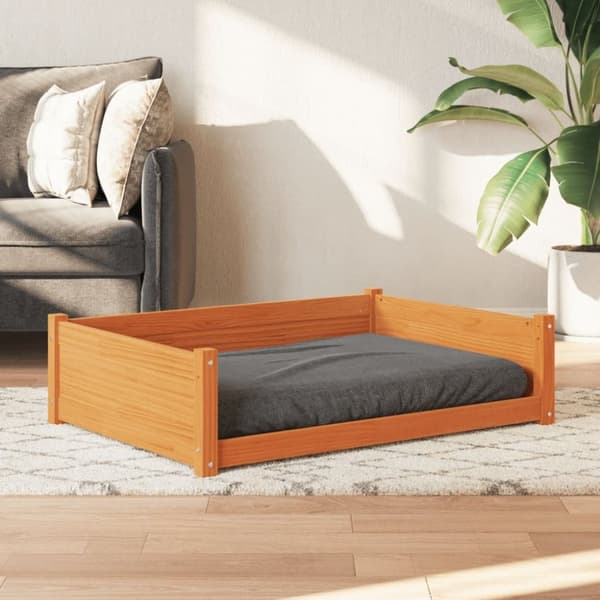 vidaXL hundeseng 105,5x75,5x28 cm massivt fyrretræ gyldenbrun