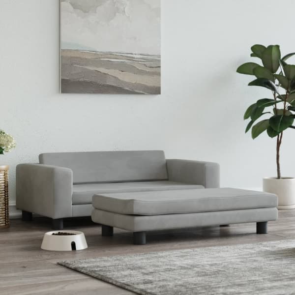 hundeseng med forlængelse 100x50x30 cm velour lysegrå