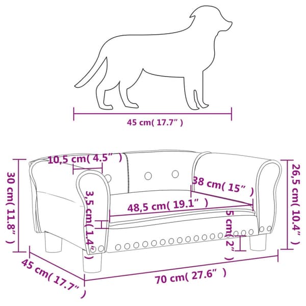 hundeseng 70x45x30 cm velour lysegrå