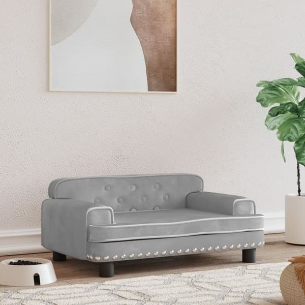 hundeseng 70x45x30 cm velour lysegrå