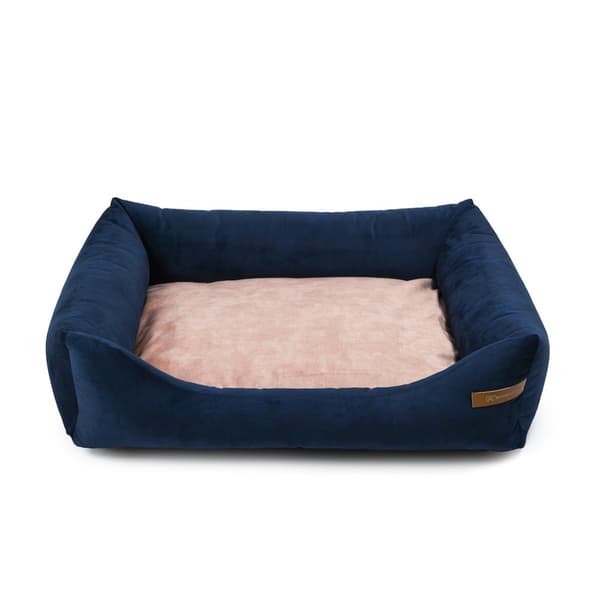 Frida økologisk hundeseng, ortopædisk hundeseng, mørkeblå med farver, størrelse S-XL